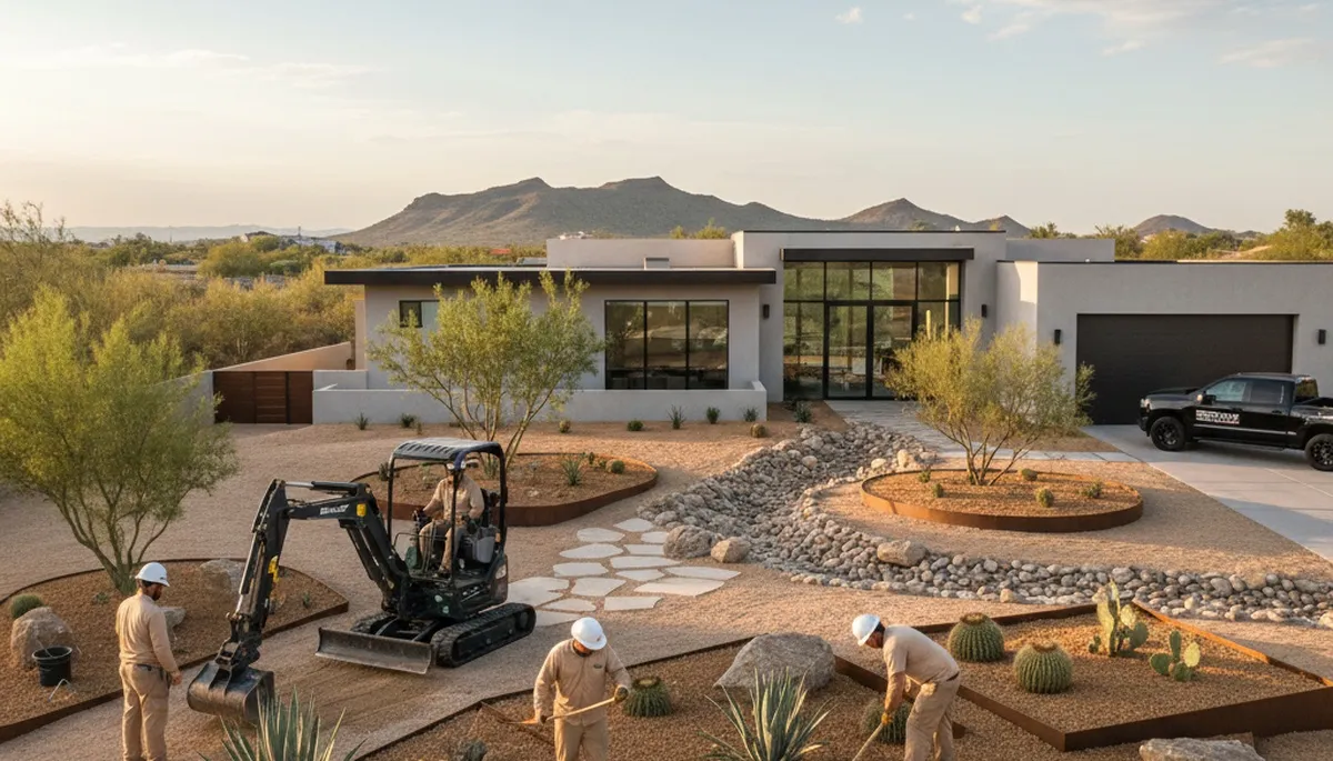 Palm Springs, CA desertscape design with heat-tolerant plants and gravel landscaping