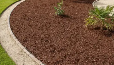 Fresh mulch and clean bed edging in a manicured Palm Springs, CA landscape by Chop Chop Landscaping