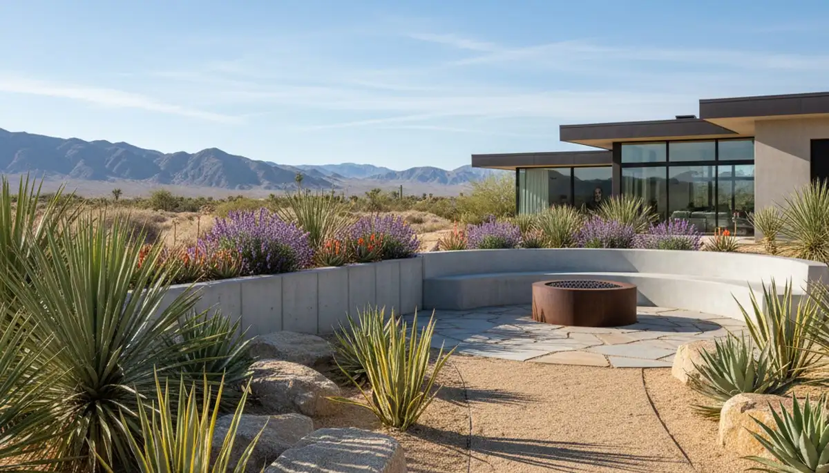 Palm Springs, CA landscape design for a modern desert yard with drought-tolerant plants