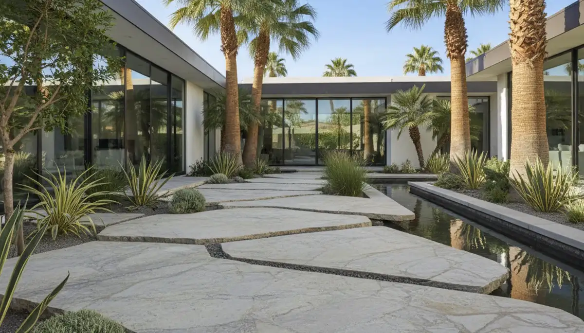 Modern large format stone paver installation in Palm Springs, CA showing sleek, professional craftsmanship