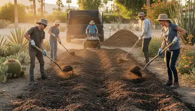 Organic compost application improving soil health for sustainable landscaping in Palm Springs, CA